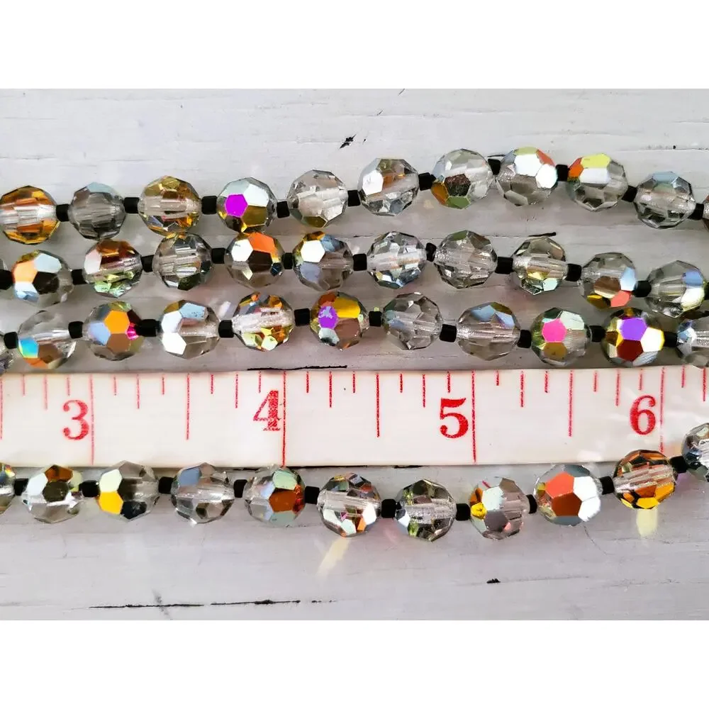 Vintage Smokey Glass AB Faceted Double Bead Strand Necklace with Box Clasp
